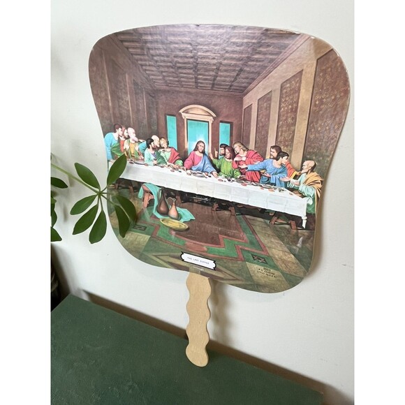 Vintage Church Cardboard & Wood Fan / The Last Supper 1950’s / Nostalgia 12” - Picture 8 of 8